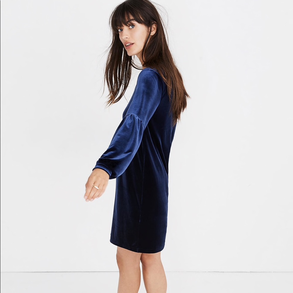 Madewell Velvet Balloon-Sleeve Dress Navy